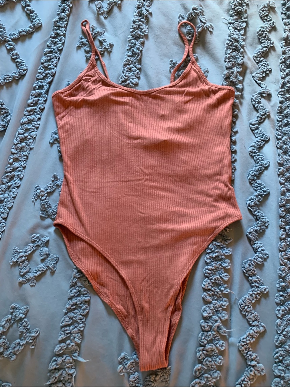 Forever 21 Ribbed Spaghetti-Strap One-Piece Bodysuit — Coral